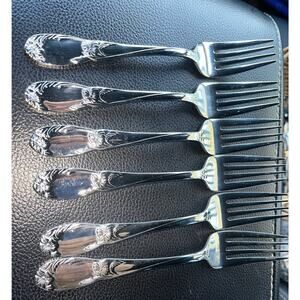 6- Reed & Barton LA BELLA Glossy Floral 18/10 Stainless Flatware SALAD FORKS